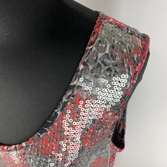 Ruby Rd. L Sequined Front Animal Print Abstract Tank Top Rayon Blend - Picture 4 of 12